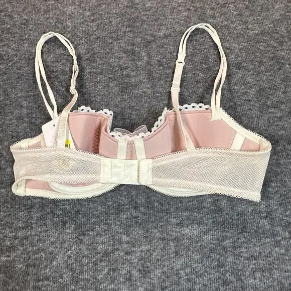 b tempt'd Bra Womens 32B Off White Nude Lace UnderWire Adjustable Lingerie Bow - Picture 3 of 6
